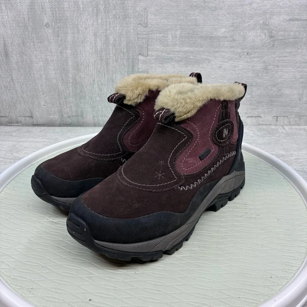 Merrell Sleet 6 Waterproof Boots Women's 7.5 Brown Suede Faux Fur Winter J82702